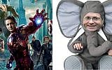Isaac Herzog as Iron Man, baby in an elephant costume (photo credit: Facebook)