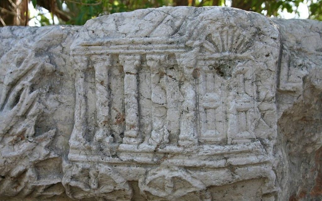 Stone carvings at ancient Capernaum (photo credit: Shmuel Bar-Am)