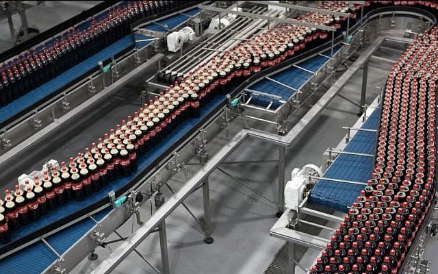 Illustrative photo of a Coca Cola factory in Bnei Brak, Israel, November 23, 2009. (photo credit: Yaakov Naumi/Flash90)