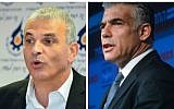 Yair Lapid (R), leader of the Yesh Atid party and Moshe Kahlon (L), head of the Kulanu party (Flash90/Channel 2 News)