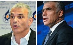 Yair Lapid (R), leader of the Yesh Atid party and Moshe Kahlon (L), head of the Kulanu party (Flash90/Channel 2 News)