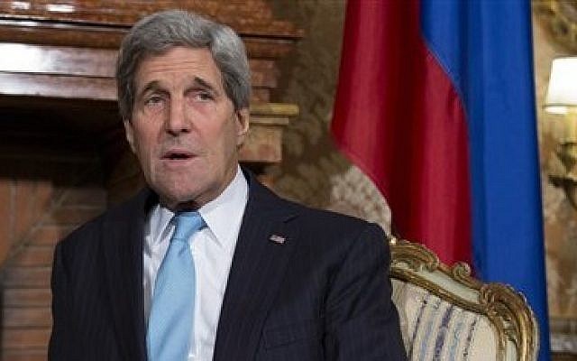 US Secretary of State John Kerry talks before meeting with Russian Foreign Minister Sergei Lavrov at Villa Taverna, on Sunday, Dec. 14, 2014, in Rome. (photo credit: AP Photo/Evan Vucci, Pool) US Secretary of State John Kerry talks before meeting with Russian Foreign Minister Sergei Lavrov at Villa Taverna, on Sunday, Dec. 14, 2014, in Rome. (photo credit: AP Photo/Evan Vucci, Pool)
