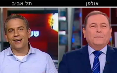 Jewish Home candidate Yinon Magal (left) told Channel 2's Oded Ben-Ami (right), on December 28, 2014 he had 'recently' gotten high (screen capture: Channel 2)