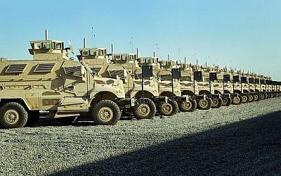 Illustrative photo of a shipment of MRAPs -- mine-resistant, ambush-protected vehicles (photo credit: US Army/Sgt. Mark B. Matthews, 27th Public Affairs Detachment/Wikimedia)