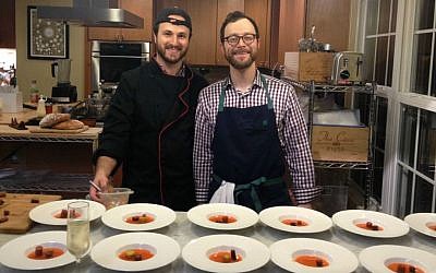 Yehuda Malka on left, Dan Rabinowitz on right. Founders of ModernistKosher.com and hosts of a kosher supper club in the DC suburbs. (Ben Zehavi/The Times of Israel)