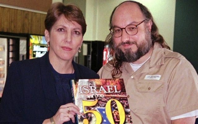 Jonathan Pollard in a December 17, 1997, photo with Israel's communications minister Limor Livnat, who visited him in prison in Butner, North Carolina (photo credit: AP/ Ayala Bar)