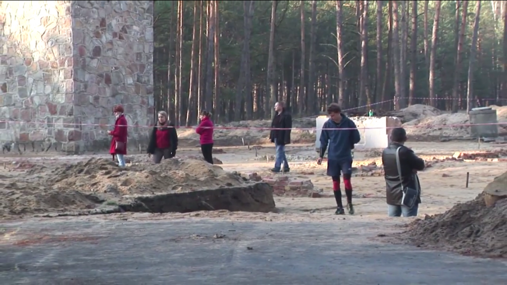 Visitors to the former Nazi death camp Sobibor, in eastern Poland, wander through the recently excavated remains of the gas chambers on Nov. 11, 2014. (photo credit: Lena Klaudel) Visitors to the former Nazi death camp Sobibor, in eastern Poland, wander through the recently excavated remains of the gas chambers on Nov. 11, 2014. (photo credit: Lena Klaudel)