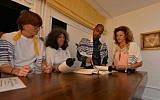 Ahuvah (Amanda) Gipson, left, and other members of the Bet Januka congregation located at Naval Station Rot in southern Spain, July 30, 2014.(Cnaan Liphshiz/JTA)