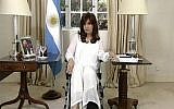 Argentine President Cristina Fernandez de Kirchner speaking on TV on January 26, 2015 in Buenos Aires. (screen capture via AFP)