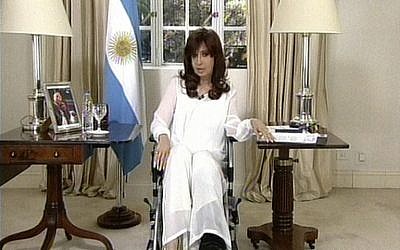 Argentine President Cristina Fernandez de Kirchner speaking on TV on January 26, 2015 in Buenos Aires. (screen capture via AFP)