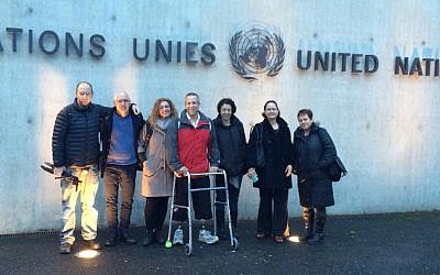 Members of the delegation outside of the UN building in Geneva (Photo credit: Facebook page of Channel 10's Orr Heller) Members of the delegation outside of the UN building in Geneva (Photo credit: Facebook page of Channel 10's Orr Heller)