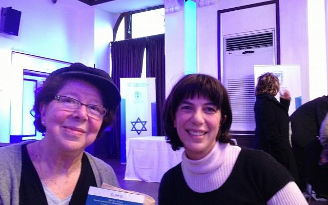 Jacqueline Benguigui (left) and her daughter Judith Kryger at the Aliya Salon in Paris, January 11, 2015 (photo credit: Elhanan Miller/Times of Israel)
