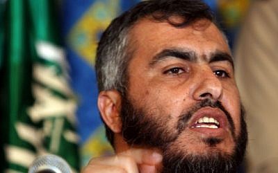 Hamas official Ghazi Hamad speaks during a press conference at a hotel in Mecca, Saudi Arabia, February 8, 2007 (photo credit: AP/Hasan Jamali)