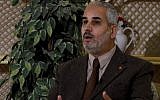 Hamas spokesman Fawzi Barhoum pauses during an interview with The Associated Press in Gaza City, February 7, 2012. (AP/Hatem Mousa)