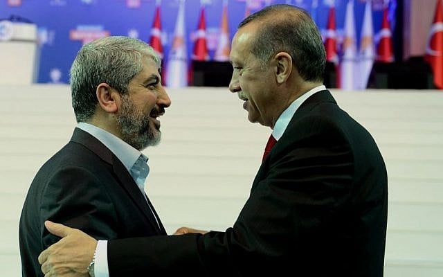 Turkey's Prime Minister Recep Tayyip Erdogan, right, and Palestinian Hamas leader Khaled Mashaal seen during the congress of Turkey's ruling Justice and Development Party in Ankara, Turkey, Sunday, Sept. 30, 2012 (AP/Kayhan Ozer) Turkey's Prime Minister Recep Tayyip Erdogan, right, and Palestinian Hamas leader Khaled Mashaal seen during the congress of Turkey's ruling Justice and Development Party in Ankara, Turkey, Sunday, Sept. 30, 2012 (AP/Kayhan Ozer)