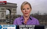 Daily Beat reporter Dana Kennedy covering the aftermath of the Paris terror attacks, Paris, 2015. (screen capture: YouTube/Truth Revolt)