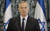 Former British prime minister Tony Blair in Jerusalem, July 15, 2014. (photo credit: Miriam Alster/Flash90)