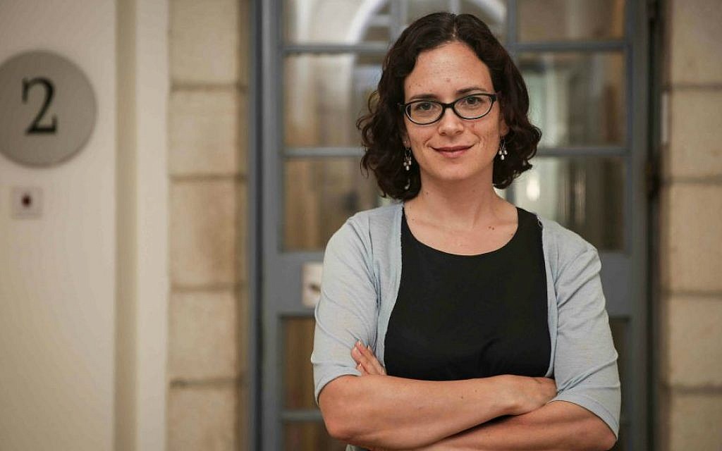 Rachel Azaria, then-deputy mayor of Jerusalem, poses for a portrait outside her office on July 28, 2014. (Hadas Parush/Flash90) Rachel Azaria, then-deputy mayor of Jerusalem, poses for a portrait outside her office on July 28, 2014. (Hadas Parush/Flash90)