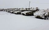 Snow-covered tanks from the IDF's 401 armed brigade, in Northern Israel on Wednesday, January 7, 2015 (photo credit: IDF Spokesperson/FLASH90)