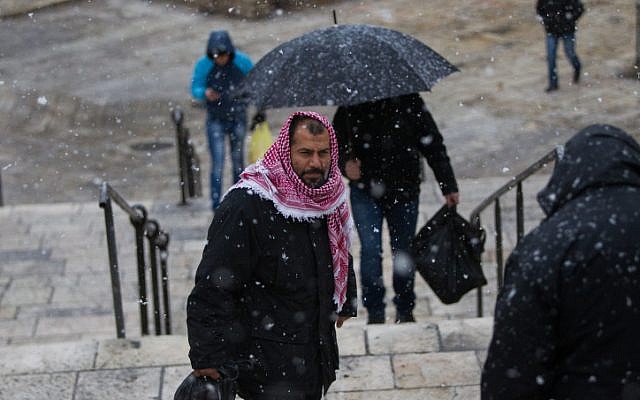 Snow in Jerusalem on January 7, 2015 (photo credit: Yonatan Sindel/Flash90)