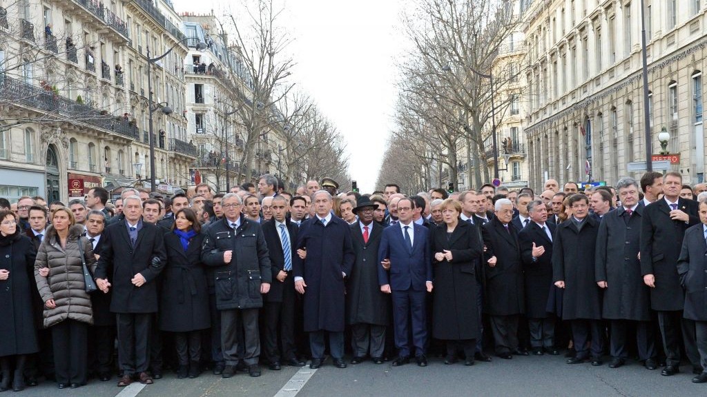 French president Francois Hollande flanked by world leaders during a solidarity march on January 11, 2015, following a string of terror attacks in Paris on January 7 and 9. (Photo credit: Haim Zach / GPO) French president Francois Hollande flanked by world leaders during a solidarity march on January 11, 2015, following a string of terror attacks in Paris on January 7 and 9. (Photo credit: Haim Zach / GPO)