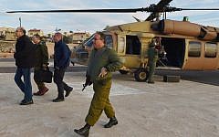Defense Minister Moshe Ya'alon (L) tours Israel's northern region amid tensions on the Lebanese border on Friday, January 23, 2015 (Photo credit: Defense Ministry)