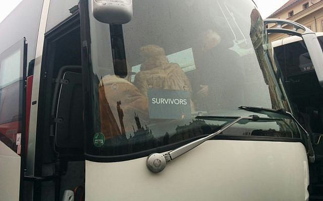 Survivors of the Holocaust get on a bus to attend a commemoration ceremony at the Terezin concentration camp on January 27, 2015. (photo credit: Times of Israel/Marissa Newman) Survivors of the Holocaust get on a bus to attend a commemoration ceremony at the Terezin concentration camp on January 27, 2015. (photo credit: Times of Israel/Marissa Newman)