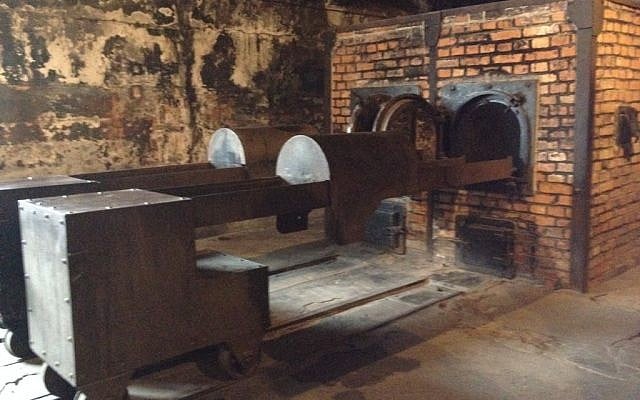 The preserved crematorium at the museum at Auschwitz 1 during a tour of Israeli Holocaust survivors on January 28, 2015. (Amanda Borschel-Dan/The Times of Israel)