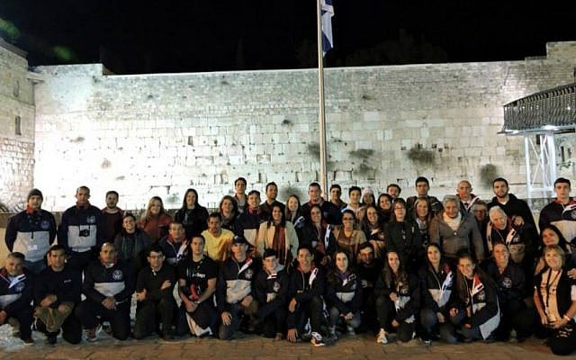 Krav Maga group from Brazil at Western Wall in Jerusalem, January 2015. (Courtesy)