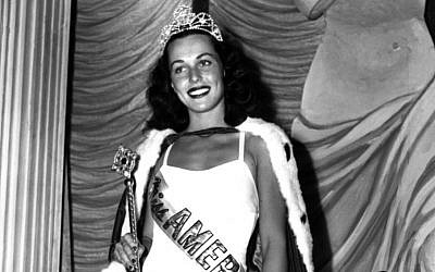 In this Sept. 8, 1945 file photo, Bess Myerson, of New York, holds the scepter after being crowned Miss America 1945 at the annual Miss America pageant in Atlantic City, N.J. (photo credit: AP)