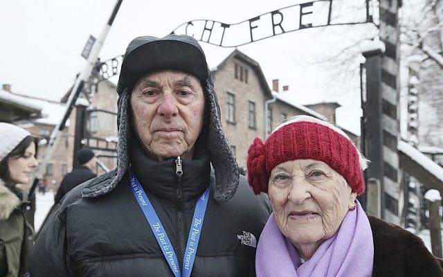 Rose Schindler, 85 (right), a survivor of Auschwitz, and her husband, Max, 85 (left), visit the former death camp in Oswiecim, Poland, on January 26, 2015 (photo credit: AP/Czarek Sokolowski) Rose Schindler, 85 (right), a survivor of Auschwitz, and her husband, Max, 85 (left), visit the former death camp in Oswiecim, Poland, on January 26, 2015 (photo credit: AP/Czarek Sokolowski)