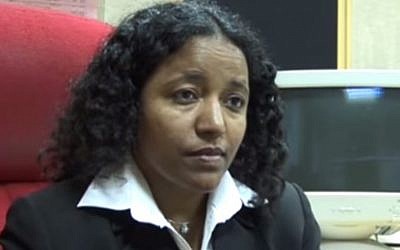 Tsega Melaku, an Ethiopian-born activist and journalist, and a candidate for Moshe Kahlon's Kulanu party. (screen capture: YouTube)