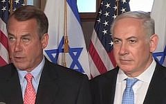 Speaker of the US House of Representatives John Boehner (left) and Prime Minister Benjamin Netanyahu (right) in 2011 (photo credit: YouTube screen capture)