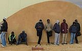 Detainees at the entrance to Holot. (photo credit: Nehama Shimnovic)