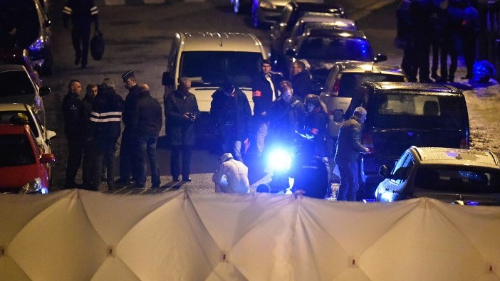 Police block Colline street in Verviers, eastern Belgium, on January 15, 2015, after two people were reportedly killed during an anti-terrorist operation (photo credit: AFP/JOHN THYS) Police block Colline street in Verviers, eastern Belgium, on January 15, 2015, after two people were reportedly killed during an anti-terrorist operation (photo credit: AFP/JOHN THYS)