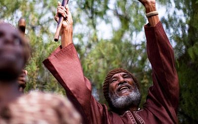 Ben Ammi Ben-Israel, the leader of the African Hebrew Israelites of Jerusalem who died on December 27, 2014, celebrating the festival of Shavuot in 2011. (Photo credit: Uriel Sinai/Getty Images/JTA)