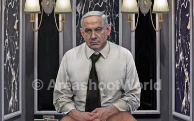 Cristina Guggeri's photomontage of Prime Minister Benjamin Netanyahu on the toilet. (screen capture:  www.areashoot.net)