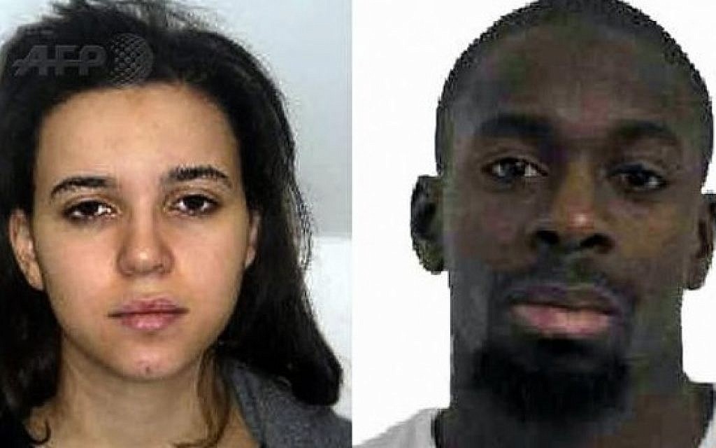 Hayat Boumeddiene, left, and Amedy Coulibaly, right, who are suspected of killing a policewoman in Montrouge on January 8, 2015. (Photo credit: AFP/FRENCH POLICE)