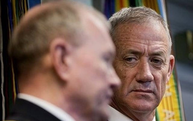Israeli Chief of Staff Benny Gantz (right) listens as US Joint Chiefs of Staff Gen. Martin E. Dempsey answers a question during their joint news conference at the Pentagon, January 8, 2015. (photo credit: AP/Pablo Martinez Monsivais) Israeli Chief of Staff Benny Gantz (right) listens as US Joint Chiefs of Staff Gen. Martin E. Dempsey answers a question during their joint news conference at the Pentagon, January 8, 2015. (photo credit: AP/Pablo Martinez Monsivais)