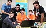 Pictured: Hacker Oded Anter, (standing on the right ), with team members (sittiing L to R) Or Menachemi, Itamar Kordova  and Dor Ben Moshe, with (standing on the left)  Chen Yoskovitz and Amit Tzitat (Photo credit: Courtesy)