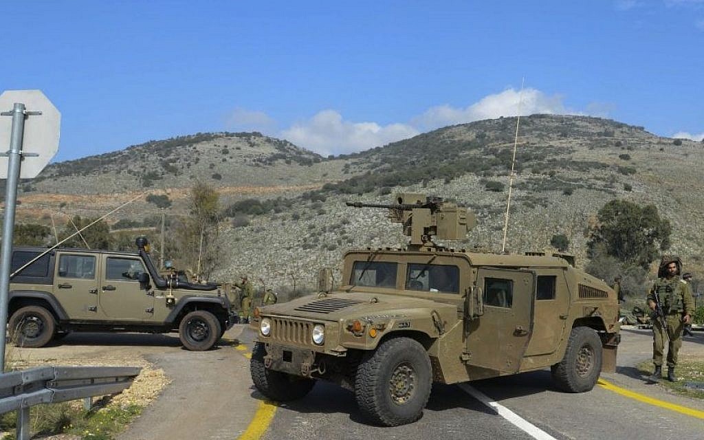 Illustrative: IDF military vehicles along the Israeli border with Lebanon, on January 28, 2015. (photo credit: Basal Awidat/Flash90)