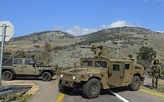 Illustrative: IDF military vehicles along the Israeli border with Lebanon, on January 28, 2015. (photo credit: Basal Awidat/Flash90)