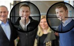 An image published on January 24, 2015 on the Iranian news site Mashregh News, which is affiliated with the Revolutionary Guard Corps, shows the sons of Prime Minister Benjamin Netanyahu, Yair and Avner with crosshairs drawn on their faces.