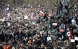 People take part in the unity rally on January 11, 2015 in Paris in tribute to the 17 victims of a three-day killing spree by homegrown Islamists (photo credit: AFP/ MARTIN BUREAU)