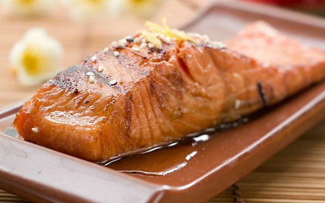 Asian-inspired citrus salmon (Liz Rueven/JTA)