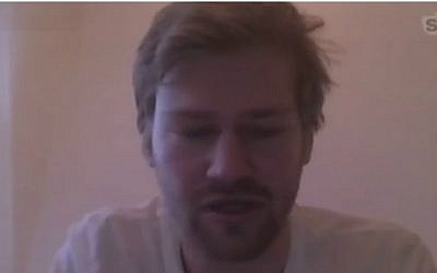 Shahak Shapira during a Skype interview with Channel 2 News (photo credit: Channel 2 screen cap)
