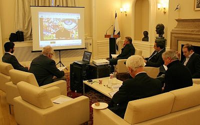 The Future Sport judges evaluate a start-up for the program (Photo credit: Courtesy)