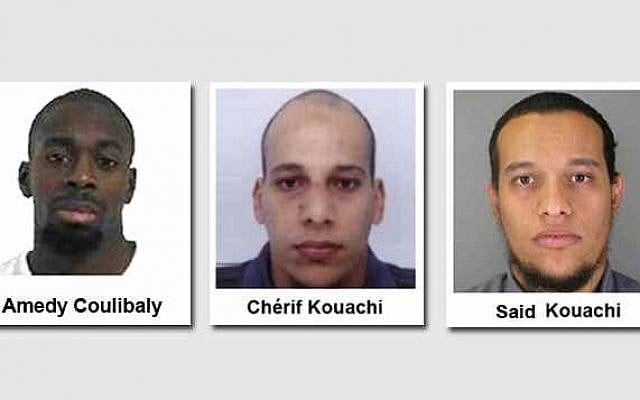 The three French gunmen who carried out a series of deadly attacks in Paris starting on January 7, 2015, killing 12 people at the Charlie Hebdo offices and ending with two separate sieges in and around Paris on January 9 that killed four hostages. (Photo credit: French police handouts) The three French gunmen who carried out a series of deadly attacks in Paris starting on January 7, 2015, killing 12 people at the Charlie Hebdo offices and ending with two separate sieges in and around Paris on January 9 that killed four hostages. (Photo credit: French police handouts)