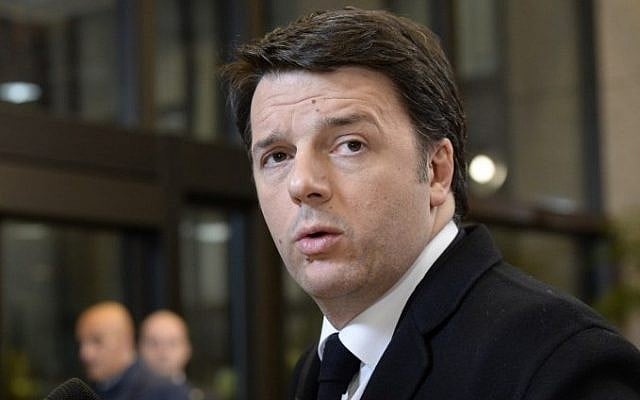 Italian Prime Minister Matteo Renzi speaks to journalists as he leaves at the end of an European Council leaders summit at the European Union (EU) Headquarters in Brussels, on February 12, 2015. (Photo credit: AFP/THIERRY CHARLIER) Italian Prime Minister Matteo Renzi speaks to journalists as he leaves at the end of an European Council leaders summit at the European Union (EU) Headquarters in Brussels, on February 12, 2015. (Photo credit: AFP/THIERRY CHARLIER)