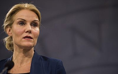 Danish Prime Minister Helle Thorning-Schmidt addresses a press conference in Copenhagen on February 15, 2015 after two fatal attacks in the Danish capital, at a cultural center during a debate on Islam and free speech and a second outside the city's main synagogue. (photo credit: AFP PHOTO / ODD ANDERSE)